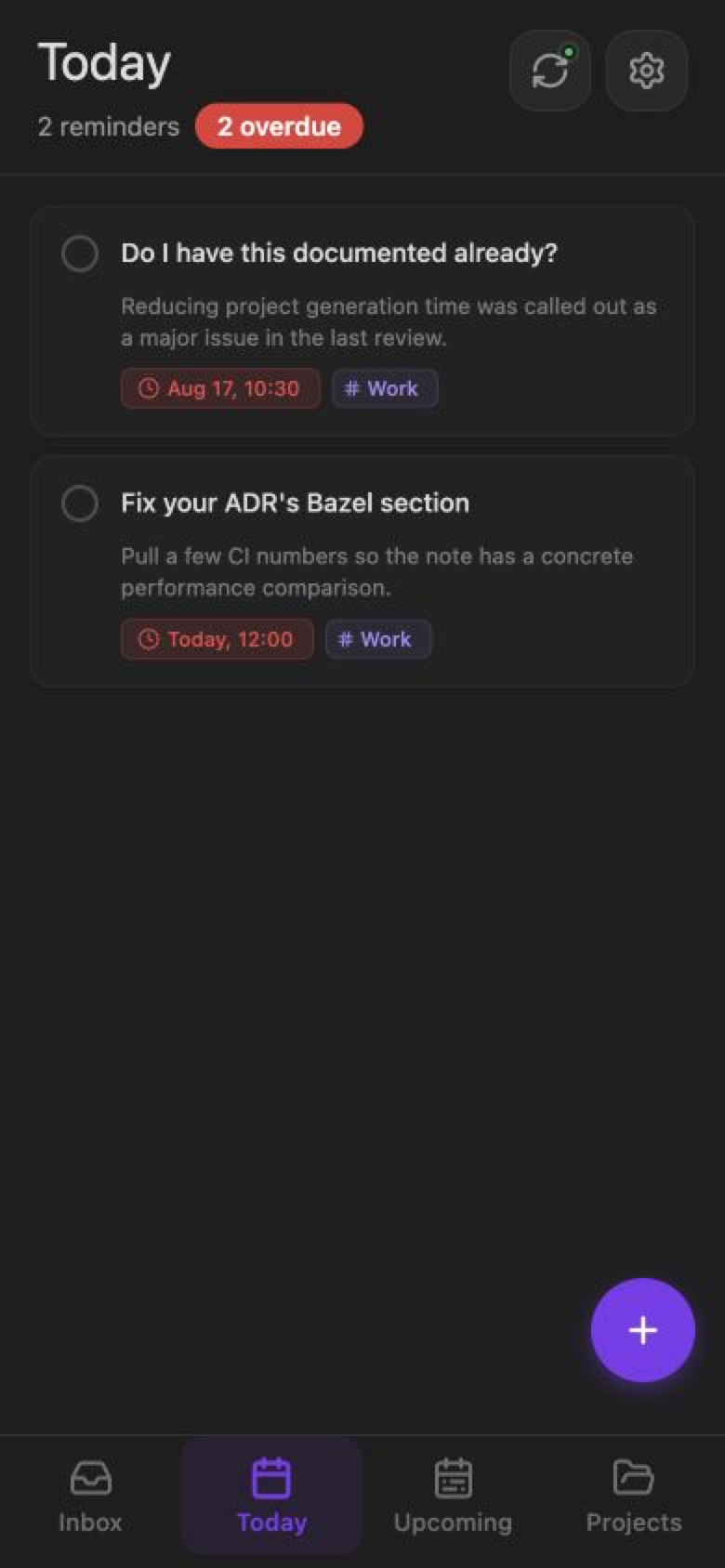 Crate's real Today reminders view on a phone
